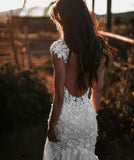 Elegant V-neck Sleeveless Mermaid Wedding Dresses with Lace-misshow.com