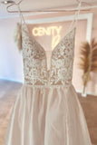 Elegant v-neck spaghetti straps sleeveless a-line lace Wedding dresses-misshow.com