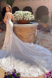 Elegant V-neck Spaghetti Straps Sleeveless Mermaid Wedding Dress With Lace-misshow.com
