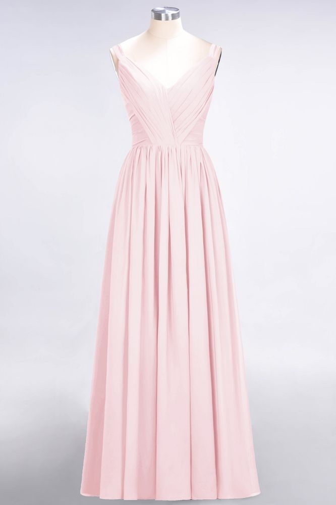 MISSHOW offers Elegant V-Neck Strap Backless Ruffles Chiffon Floor-Length Bridesmaid Dress at a good price from Misshow