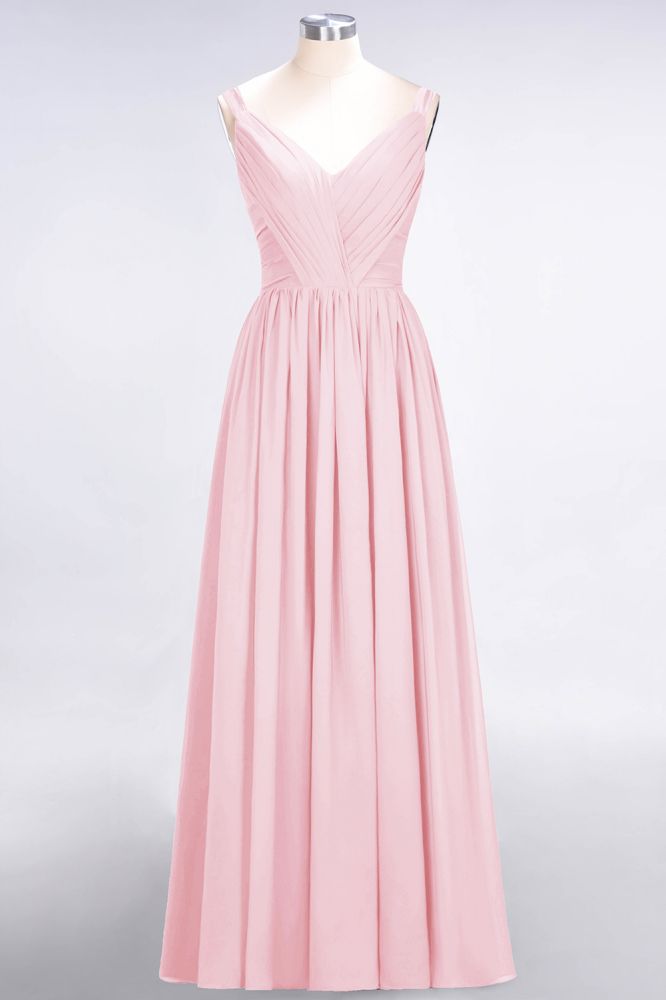 MISSHOW offers Elegant V-Neck Strap Backless Ruffles Chiffon Floor-Length Bridesmaid Dress at a good price from Misshow