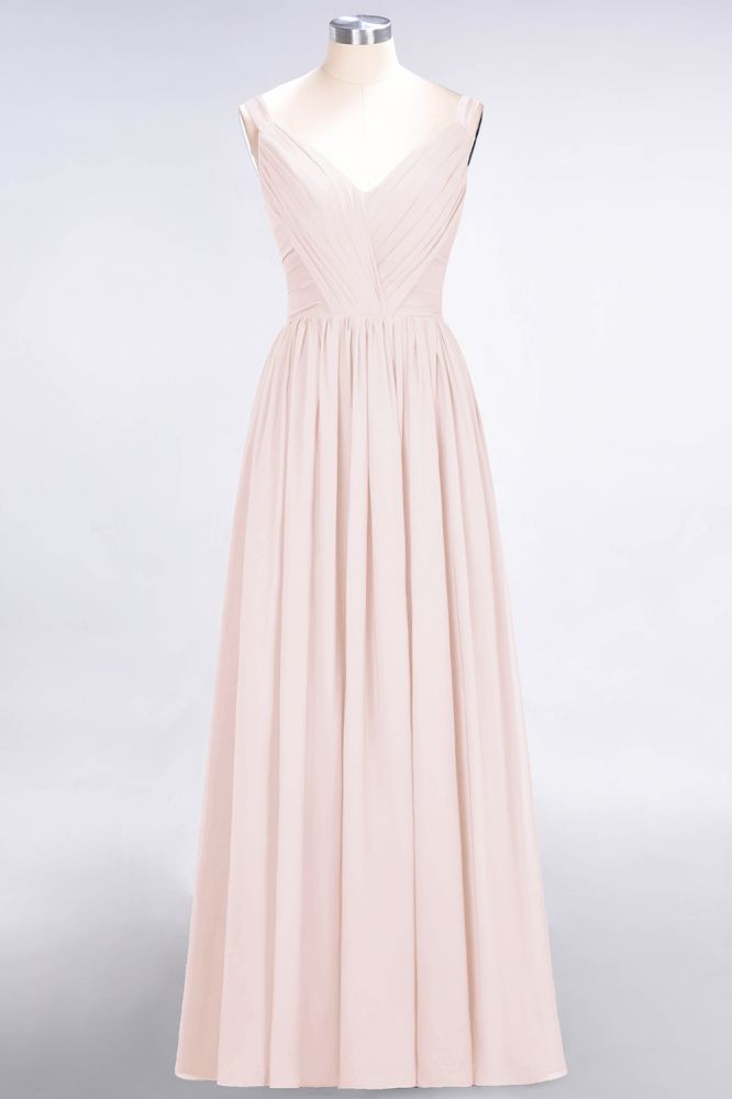 MISSHOW offers Elegant V-Neck Strap Backless Ruffles Chiffon Floor-Length Bridesmaid Dress at a good price from Misshow