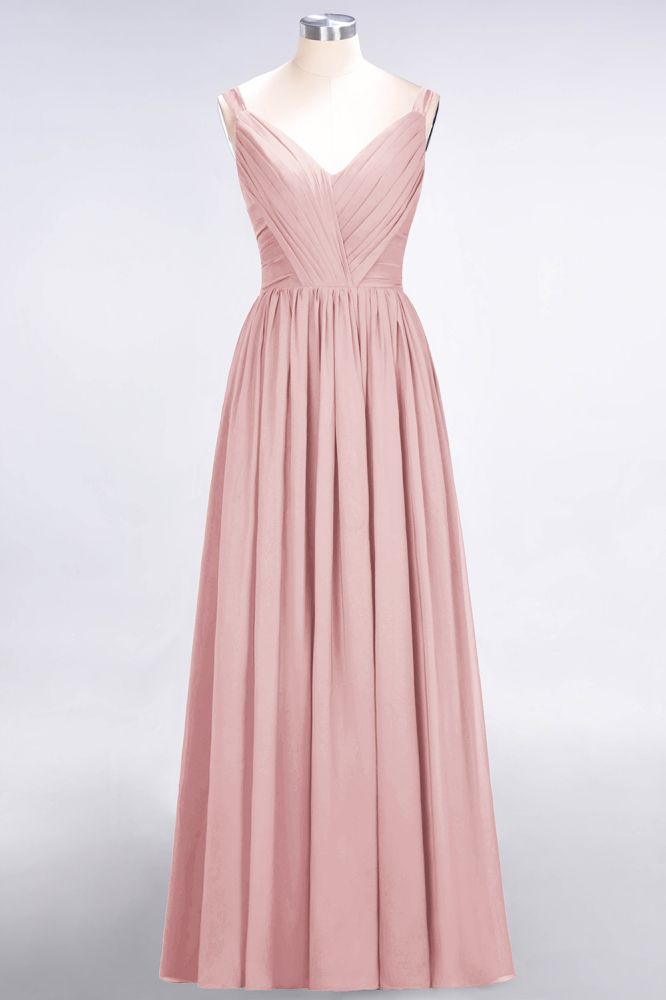MISSHOW offers Elegant V-Neck Strap Backless Ruffles Chiffon Floor-Length Bridesmaid Dress at a good price from Misshow