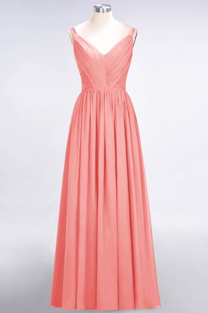 MISSHOW offers Elegant V-Neck Strap Backless Ruffles Chiffon Floor-Length Bridesmaid Dress at a good price from Misshow