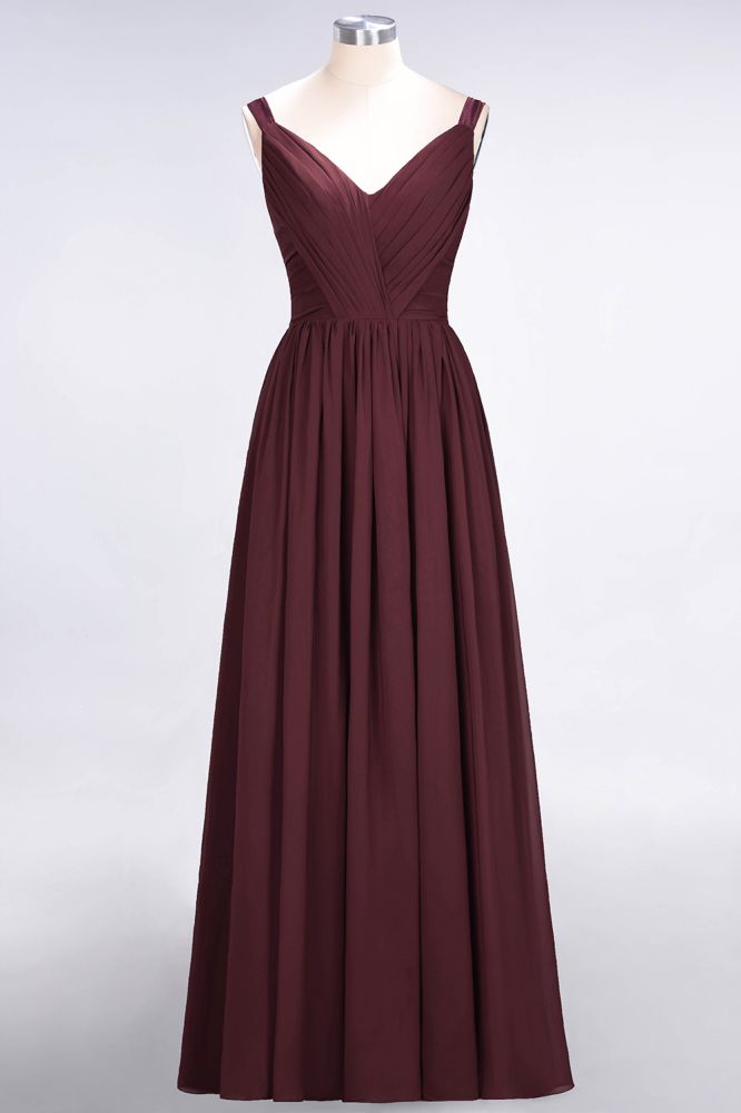 MISSHOW offers Elegant V-Neck Strap Backless Ruffles Chiffon Floor-Length Bridesmaid Dress at a good price from Misshow