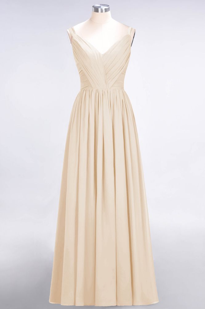 Elegant V-Neck Strap Backless Ruffles Chiffon Floor-Length Bridesmaid Dress | MisShow Elegant V-Neck Strap Backless Ruffles Chiffon Floor-Length Bridesmaid Dress | MisShow