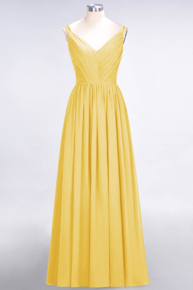 MISSHOW offers Elegant V-Neck Strap Backless Ruffles Chiffon Floor-Length Bridesmaid Dress at a good price from Misshow