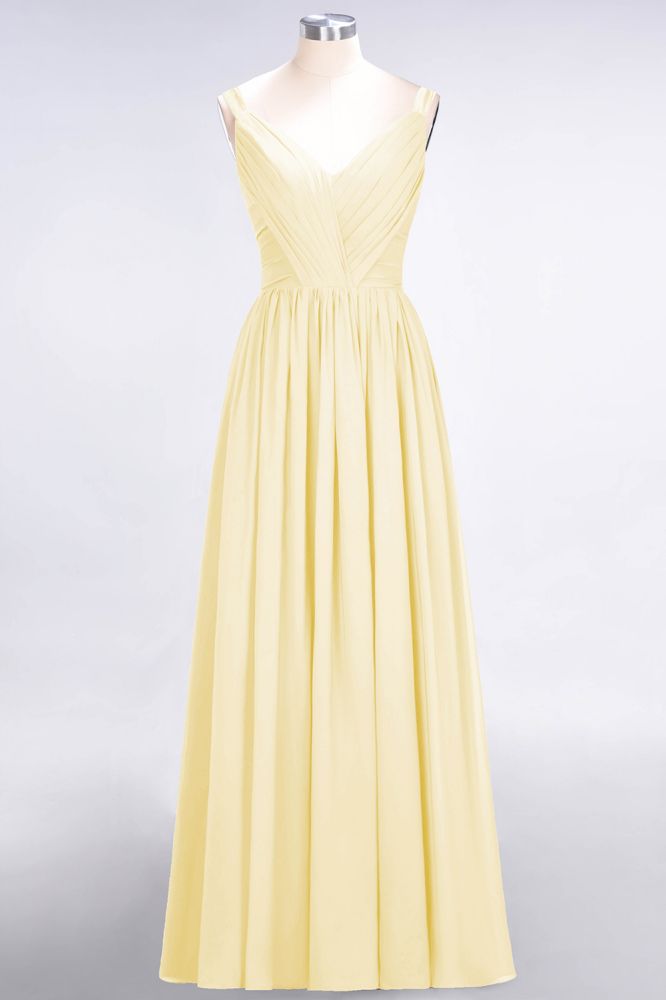 MISSHOW offers Elegant V-Neck Strap Backless Ruffles Chiffon Floor-Length Bridesmaid Dress at a good price from Misshow