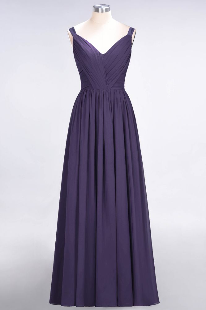 MISSHOW offers Elegant V-Neck Strap Backless Ruffles Chiffon Floor-Length Bridesmaid Dress at a good price from Misshow