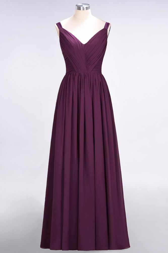 MISSHOW offers Elegant V-Neck Strap Backless Ruffles Chiffon Floor-Length Bridesmaid Dress at a good price from Misshow