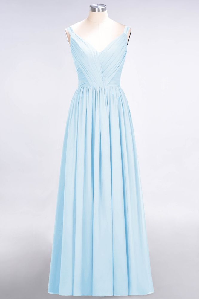 MISSHOW offers Elegant V-Neck Strap Backless Ruffles Chiffon Floor-Length Bridesmaid Dress at a good price from Misshow