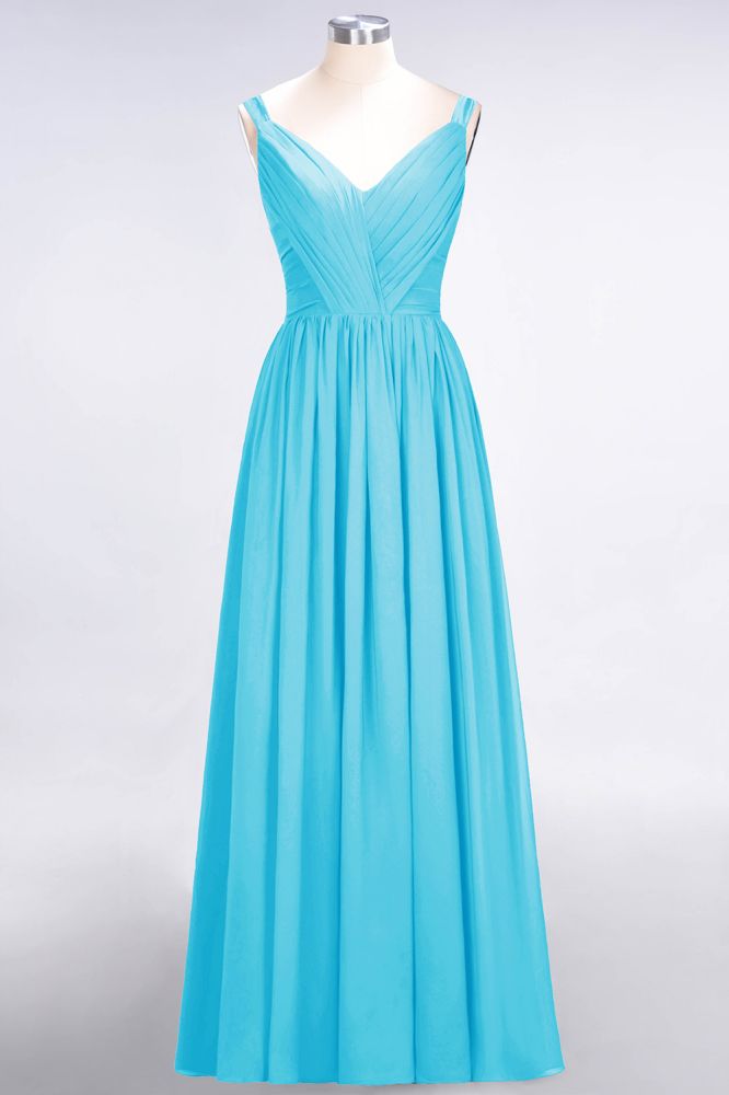 MISSHOW offers Elegant V-Neck Strap Backless Ruffles Chiffon Floor-Length Bridesmaid Dress at a good price from Misshow