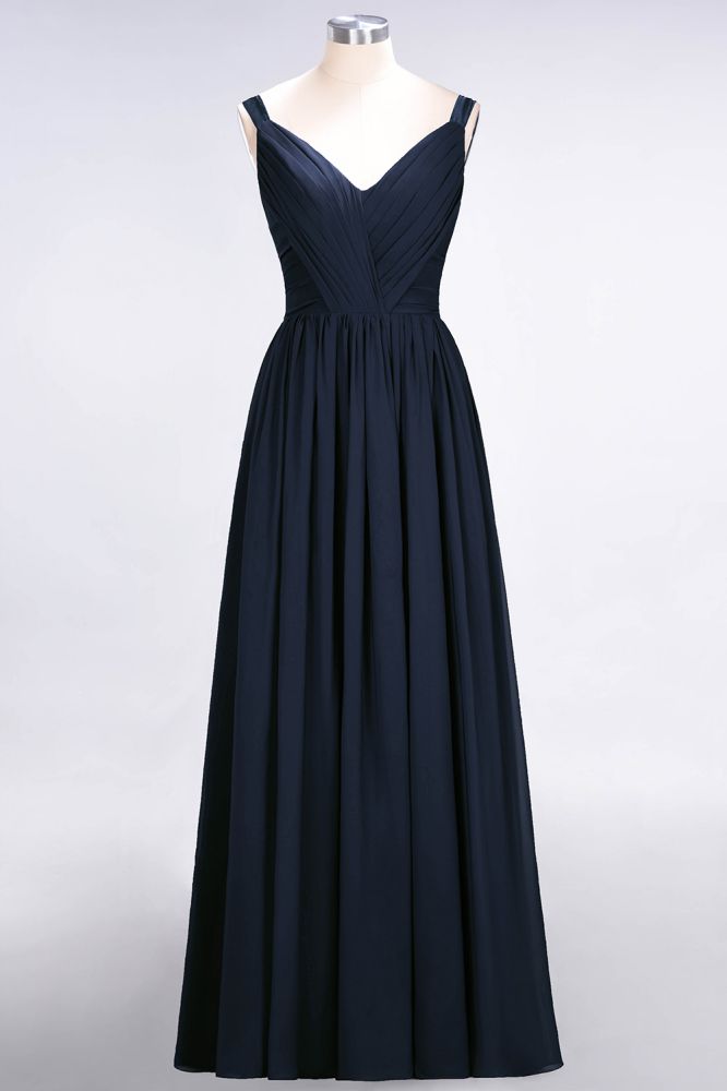 MISSHOW offers Elegant V-Neck Strap Backless Ruffles Chiffon Floor-Length Bridesmaid Dress at a good price from Misshow
