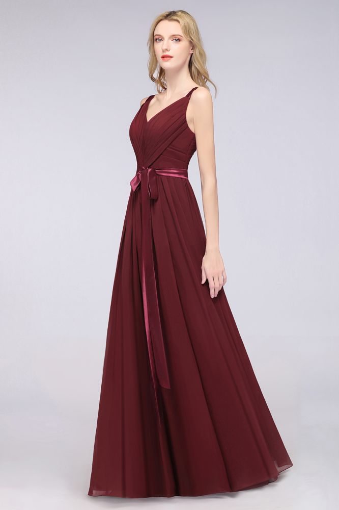 MISSHOW offers Elegant V-Neck Strap Backless Ruffles Chiffon Floor-Length Bridesmaid Dress at a good price from Misshow
