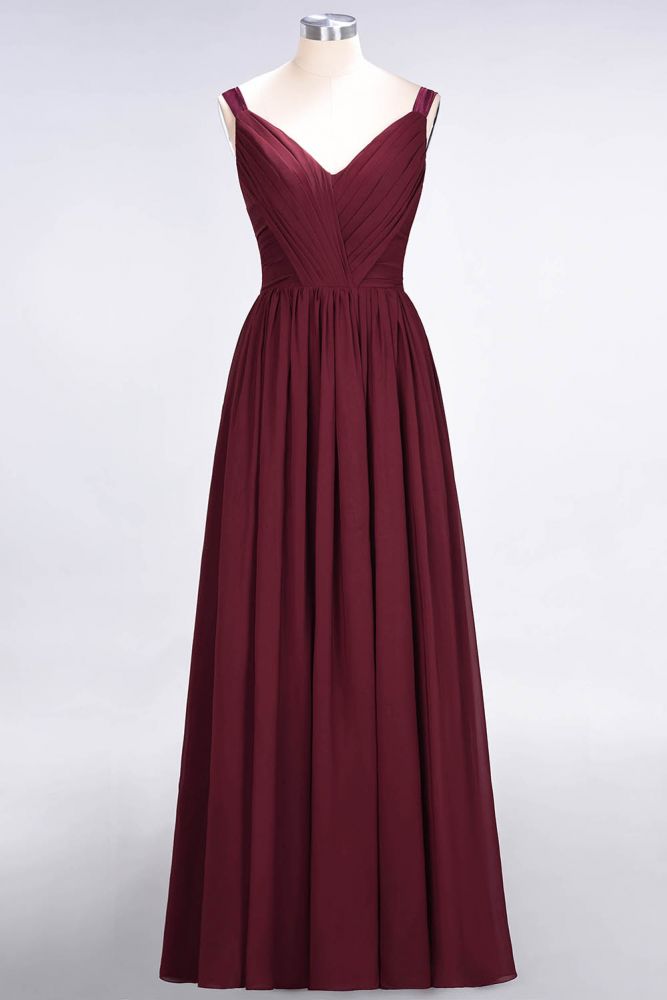 MISSHOW offers Elegant V-Neck Strap Backless Ruffles Chiffon Floor-Length Bridesmaid Dress at a good price from Misshow