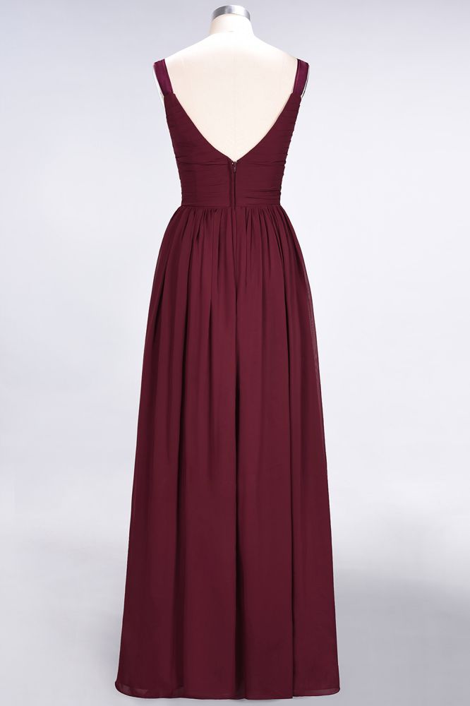 MISSHOW offers Elegant V-Neck Strap Backless Ruffles Chiffon Floor-Length Bridesmaid Dress at a good price from Misshow
