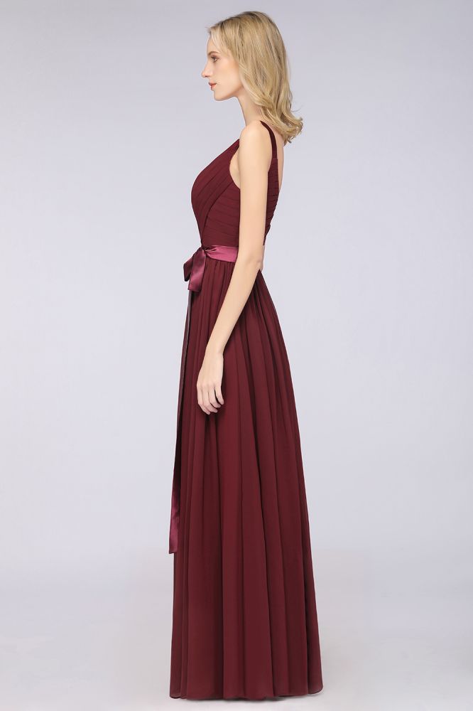 MISSHOW offers Elegant V-Neck Strap Backless Ruffles Chiffon Floor-Length Bridesmaid Dress at a good price from Misshow