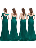 Elegant Vintage Off-the-Shoulder Elastic Woven Satin Ruched Sleeveless Bridesmaid Dresses