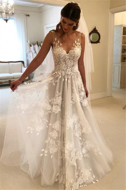 Elegant wedding dresses white lace wedding dresses-misshow.com