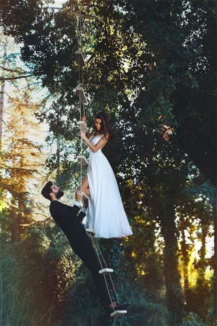 Elegant wedding dresses with lace chiffon floor-length-misshow.com