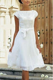 Elegant White A-line Chiffon Wedding Dress With Short Sleeve