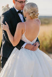Elegant White A-line V-neck Backless Wedding Dress With Lace-misshow.com