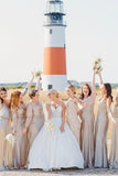 Elegant White A-line V-neck Backless Wedding Dress With Lace-misshow.com
