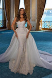 Elegant White Long A-Line Sleeveless Wedding Dresses With Lace-misshow.com
