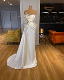 Elegant White Princess Sleeveless Long Mermaid Prom Dresses-misshow.com