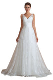 Looking for  in Tulle, A-line,Ball Gown,Princess style, and Gorgeous Lace,Beading,Sequined work  MISSHOW has all covered on this elegant Elegant White V-Neck Princess Wedding Dress Aline Tulle Lace Bridal Gown