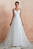 Looking for  in Tulle, A-line,Ball Gown,Princess style, and Gorgeous Lace,Beading,Sequined work  MISSHOW has all covered on this elegant Elegant White V-Neck Princess Wedding Dress Aline Tulle Lace Bridal Gown