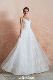 Looking for  in Tulle, A-line,Ball Gown,Princess style, and Gorgeous Lace,Beading,Sequined work  MISSHOW has all covered on this elegant Elegant White V-Neck Princess Wedding Dress Aline Tulle Lace Bridal Gown