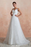 Looking for  in Tulle, A-line,Ball Gown,Princess style, and Gorgeous Lace,Beading,Sequined work  MISSHOW has all covered on this elegant Elegant White V-Neck Princess Wedding Dress Aline Tulle Lace Bridal Gown