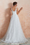 Looking for  in Tulle, A-line,Ball Gown,Princess style, and Gorgeous Lace,Beading,Sequined work  MISSHOW has all covered on this elegant Elegant White V-Neck Princess Wedding Dress Aline Tulle Lace Bridal Gown