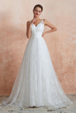 Elegantes weißes Prinzessinnen-Hochzeitskleid mit V-Ausschnitt Aline Tüll-Spitze-Brautkleid