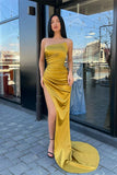 Elegant Yellow Simple Sleeveless Mermaid Prom Dress With Slit