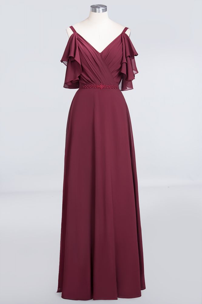 MISSHOW offers Elgant Ruffles Chiffon Floor-Length Bridesmaid Dress Aline Pearls Sleeveless Wedding Party Dress at a good price from Misshow