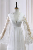 Empire Waist Long Sleeve Lace Tulle Wedding Dress-misshow.com