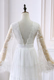 Empire Waist Long Sleeve Lace Tulle Wedding Dress-misshow.com