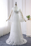 Empire Waist Long Sleeve Lace Tulle Wedding Dress-misshow.com