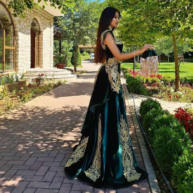 Evening dresses long green | Evening wear prom dress with lace-misshow.com