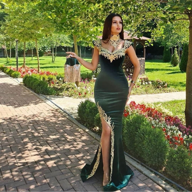 Evening dresses long green | Evening wear Prom Evening Dresses with lace-misshow.com