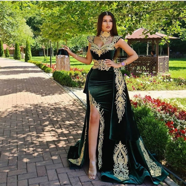Evening Dresses Long Green Evening Wear Prom Dress with Lace
