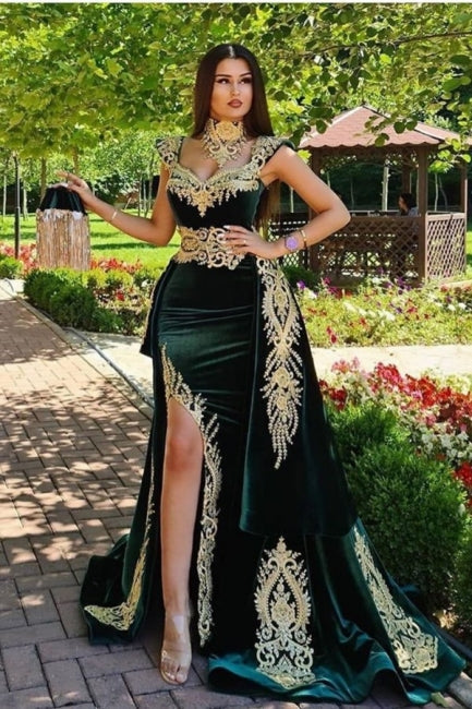 Evening dresses long green | Evening wear Prom Evening Dresses with lace-misshow.com