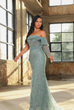 Exquisite Floor Length Long Sleeves Mermaid Sequined Prom Dress with Split-misshow.com
