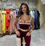 Exquisite Floor Length Sweetheart Sleeveless Mermaid Burgundy Prom Dress with Appliques-misshow.com