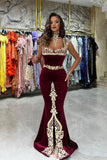 Exquisite Floor Length Sweetheart Sleeveless Mermaid Burgundy Prom Dress with Appliques-misshow.com