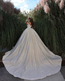 Exquisite Floor Length Sweetheart Sleeveless Off-The-Shoulder A-Line Lace Wedding Dress with Ruffles-misshow.com