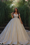 Exquisite Floor Length Sweetheart Sleeveless Off-The-Shoulder A-Line Lace Wedding Dress with Ruffles-misshow.com