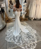 Exquisite Floor Length Sweetheart Sleeveless Off-The-Shoulder Mermaid Lace Wedding Dress-misshow.com